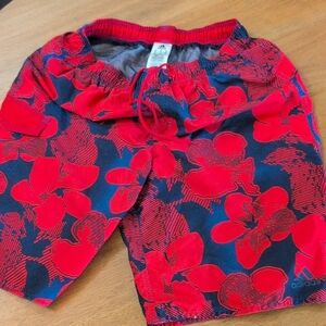 Adidas Floral Red and Black Swim Trunks